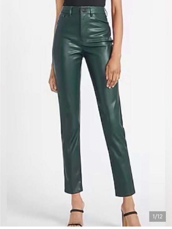 Express Pants - Express Forest Green Vegan Leather Straight-Leg Pants. 4